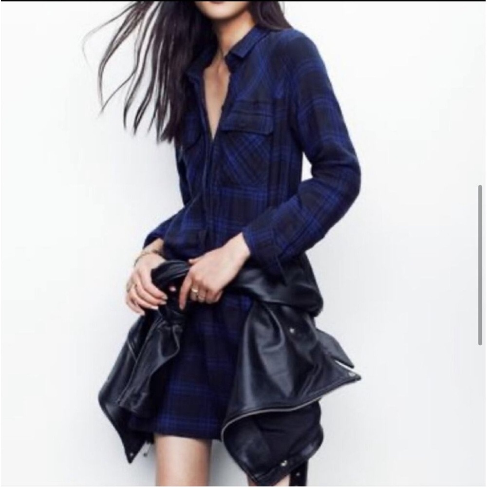 Madewell | Women’s black/blue Drywalk Plaid Flannel farmstand shirt dress, sz XS